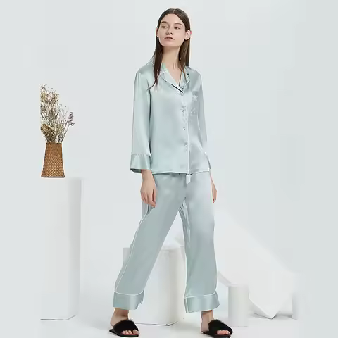 Silk Sleepwear pyjamas women pajamas for women 100% Mulberry Luxury Silk Long Sleeve XL