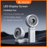 JISULIFE Handheld Fan Life7,2024 Powerful Portable Fan with LED Display,150°Folded,5 Speeds,Lanyard[