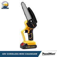 Pazeman 48V Cordless 8" Mini Chainsaw | Wood Cutter Rechargeable Saw | Gergaji Elektrik