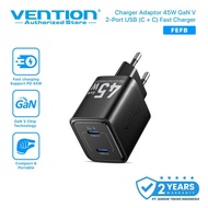 FEF Vention Adapter Charger GaN V Tech USB Type C 45W PD Fast Charging Smartphone GAN Dual Port Type