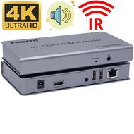 HDMI KVM Extender 4K 30HZ 3.5MM Audio KVM HDMI Extension over Cat5e/6 Cable up to 120M for PC USB Mouse Keyboard