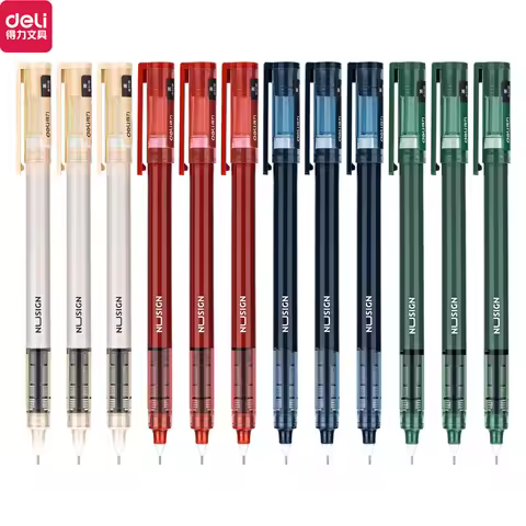 Nusign 12Pc/Pack Gel Pen Kawaii Color Straight Liquid Roller Ball Pens Needle Pen Quick Dry 0.5MM Bl