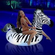 Inflatable Zebra Pool Float with Lights, FlyfreeU Solar Powered Pool Tubes Swim Rings, Large Lake Be