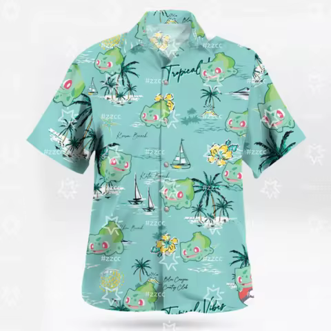 Pokémon Printed shirt Bulbasaur Ocean Breeze Hawaiian Shirt – Tropical Sea Style Men's T-Shirt Child