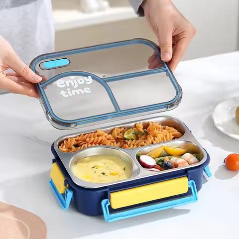 304 Stainless Steel Insulated Bento Box 650ML Divided Lunch Container Microwave Leak‑Resistant Food