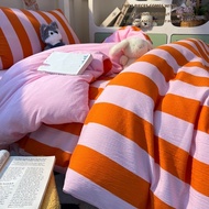 3pcs orange pink stripe Duvet Cover Set (1*Duvet Cover + 2*Pillowcase, Without Core),Bedding Set
