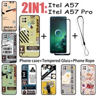 2 IN 1 Itel A57 A57 Pro Case with Tempered Glass Screen Protector Fashion Series