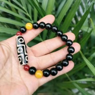 Authentic Tibetan three-nine-eye dzi beads bracelet agate chalcedony Buddhist beads bracelet retro ethnic jewelry for men and women