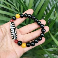 Authentic Tibetan three-nine-eye dzi beads bracelet agate chalcedony Buddhist beads bracelet retro e