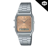 [Watchspree] Casio Analog-Digital Vintage Style Dual Time Stainless Steel Band Watch AQ230A-4A AQ-23