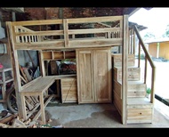 Tempat tidur anak tingkat plus lemari kayu jati mentahan
