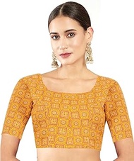 Cotton Printed Blouses for Women Sarees, Elbow Sleeves Ajrakh Print Crop top Choli (B223-P)