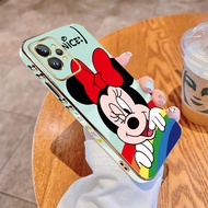 (Free Lanyard) For Realme GT 2 Pro 5G Neo3 Cartoon Minnie Mouse Square Edge Pattern Back Cover Casing Luxury Plating Soft Phone Case