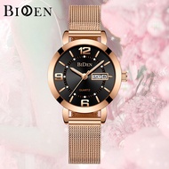 BIDEN Women Watch Casual Fashion Milanese Mesh Belt Waterproof Quartz Date Girl Wrist Watch