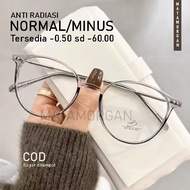 Kacamata Lensa Normal Minus Anti Radiasi Anti Blue Light Frame Bulat Oval gagang besi Korean Kekinia