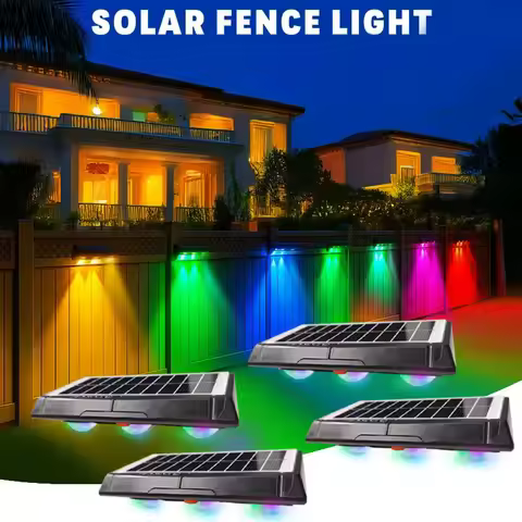 1-2Pcs Solar Fence Lights Solar Powered LED Deck Light Color Changing Waterproof Outdoor Illuminatio