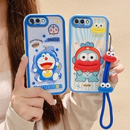 Luxury Cute Cartoon Doraemon Frog Loopy with Hand Strap Oppo A3S Oppo A5 Oppo A12E Phone Case for Op