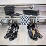 YSL Cassandra Patent Leather High Heels - Stylish Black & Gold Women's Evening Shoes