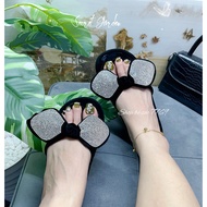 Cross-strap sandals (bow tie) made of velvet, 7cm high sole, light on the feet, comfortable to wear.