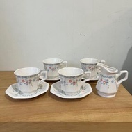 LEFT EYE TEARS 💧早期韓國HANKOOK高級陶瓷花卉八角下午茶杯/咖啡杯/組/奶精壺