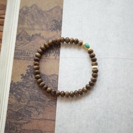 4mm 天然原生綠奇楠沈香珠/沉香18k金綠松石糖果設計單圈手串