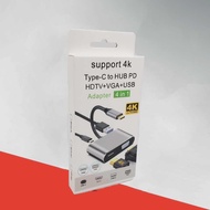 JKMLLCM Video Adapter 4 in 1 USB Type C to HDTV VGA PD Charging 4K - D87
