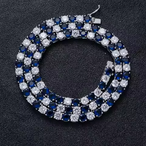 Necklace Men's Hip Hop 5mm Tennis Chain Tennis Chainlan Blue White Colored Zircon Necklace