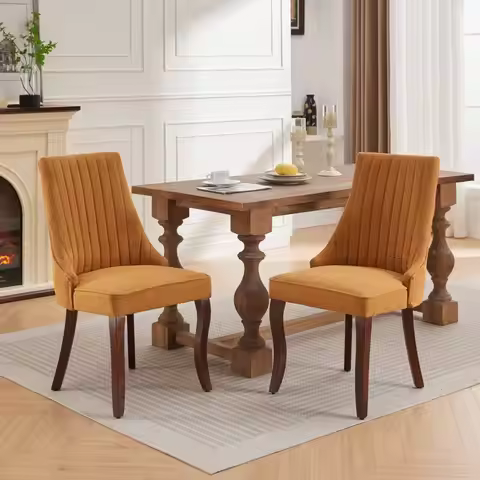 Rayon Cloth Flocking Linen Dining Chairs Channel Kitchen Dinner Chair Comfy Fabric Upholstered Accen