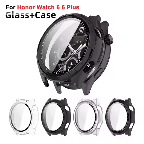 Glass+Case for Huawei Honor Watch 6 6 Plus Tempered Glass Screen Protector & Hard PC Protective Bump