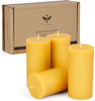 {UU61} Beeswax Pillar Candles Set of 4 eless Dripless Pure Beeswax Candle Set with Natural Scent for