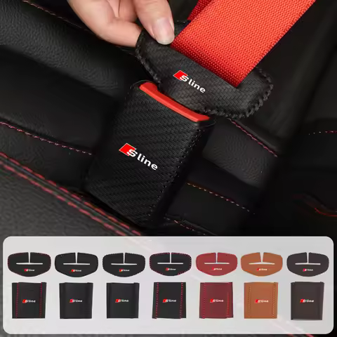2Set Leather Car Logo Seat Belt Buckle Protector Cover Decoration Sleeve For Audi Sline A1 A3 A4 A5 