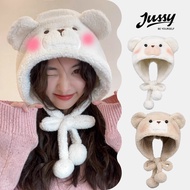 Bear Ear Wool Hat With Cute Round Strap JML22 Jussy Official Keep Warm Smooth Fur