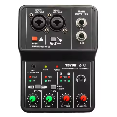 Q-12 Sound Card Audio Mixer Sound Board Console Desk System Interface 4 Channel 48V Power Stereo Com
