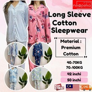 READY STOCK (40-100KG) nikopeko UNISEX LONG SLEEVE ELEGANT KOREAN STYLE  PAJAMAS SET COTTON