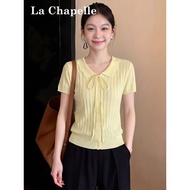 Lasher Belle Dopamine Yellow Lapel Short Sleeve Knit Top