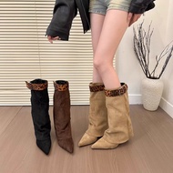 Women's Convertible Boots with Wedge Heels and Pointed Toe, French Retro Style 2025New