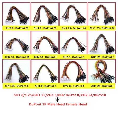 10pcs SH1.0/1.25/GH1.25/1.5/PH2.0/HY2.0/2510/XH2.54 to DuPont 2.54-1P Male and Female Wires Motherbo