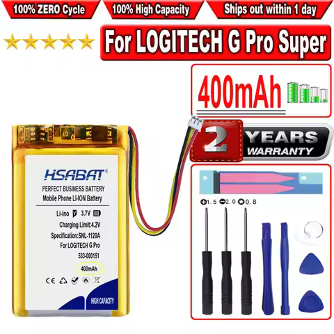 HSABAT 400mAh 533-000151 AHB521630PJT-04 Mouse Battery for Logitech G Pro, Pro Wireless, PRO X Super