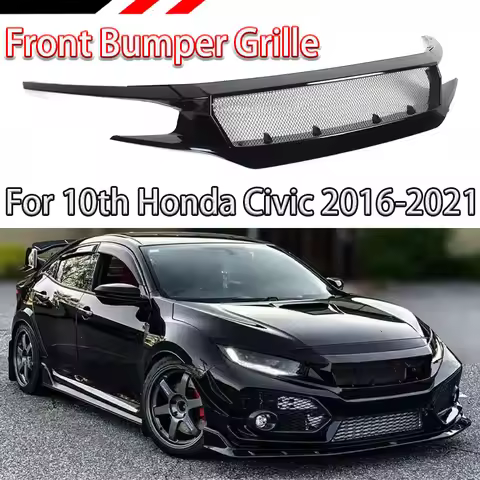 For 10th Honda Civic FK7 FK8 TYPE-R Fiberglass Front Bumper Grille Racing Car FC JS N1 Style Medium 