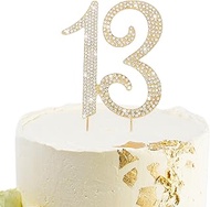 BAHABY Gold 13th Birthday Cake Topper Rhinestones Cake Decorations for 13th Birthday Party