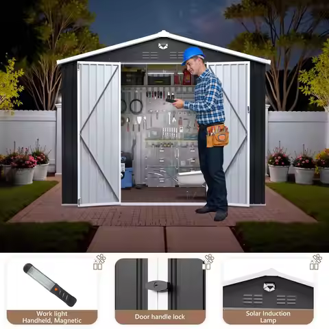 10 x 8 FT Outdoor Storage Shed, Metal Garden Shed for Backyard and Patio | Floor Not Included; Bike