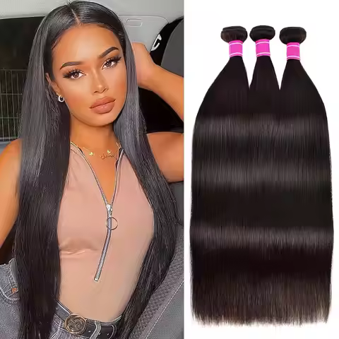 Straight Human Hair Bundles Brazilian Remy Hair Weave Bundles 14-30Inch Natural Black Remy Hair Exte