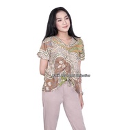 top sale blouse batik atasan batik model serut depan lengan pendek dan