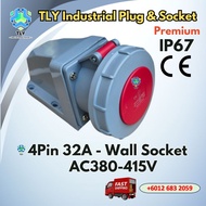 TLY IP67 CE Industrial Wall Socket 4 Pin 32Amp 380V - 415V