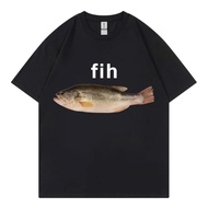 Funny Fish Meme Print Crew Neck T-shirt - Women's Fashionable Summer Shirt
