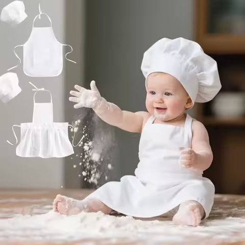 Baby Chef Apron Hat for Kids Costumes Chef Role PlayingBaby Cook Costume Newborn Photography Prop Ne