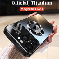 Casing Ponsel Kaca Tempered Nano Baru Logam Titanium Resmi untuk iPhone 12 13 14 15 Pro Max Casing P