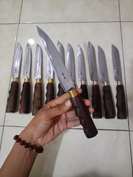 PISAU BELATI BAJA BERING LAKER SLUT KUNINGAN EMAS KAYU INGAS HITAM TANPA SERANGKA BUAT DAGING ASLI b