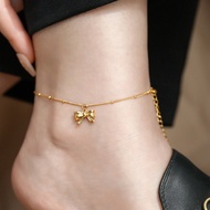 Exquisite Light Luxury Running Princess Bow Anklet Titanium Steel Plated 18K Gold Non-Fade All-Match