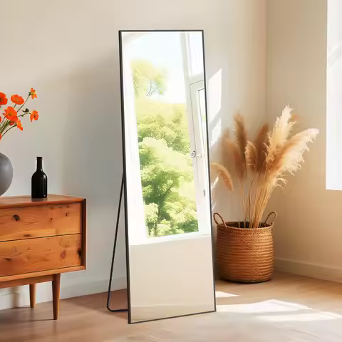 MCQ 59"x16" Full Length Mirror Standing Hanging or Leaning Wall Shatterproof Glass Mirror Aluminum A